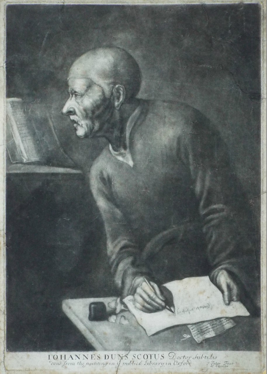 Mezzotint - Iohannes Duns Scotus Doctor Subtilis done from the painting in ye publick Library in Oxford - Faber